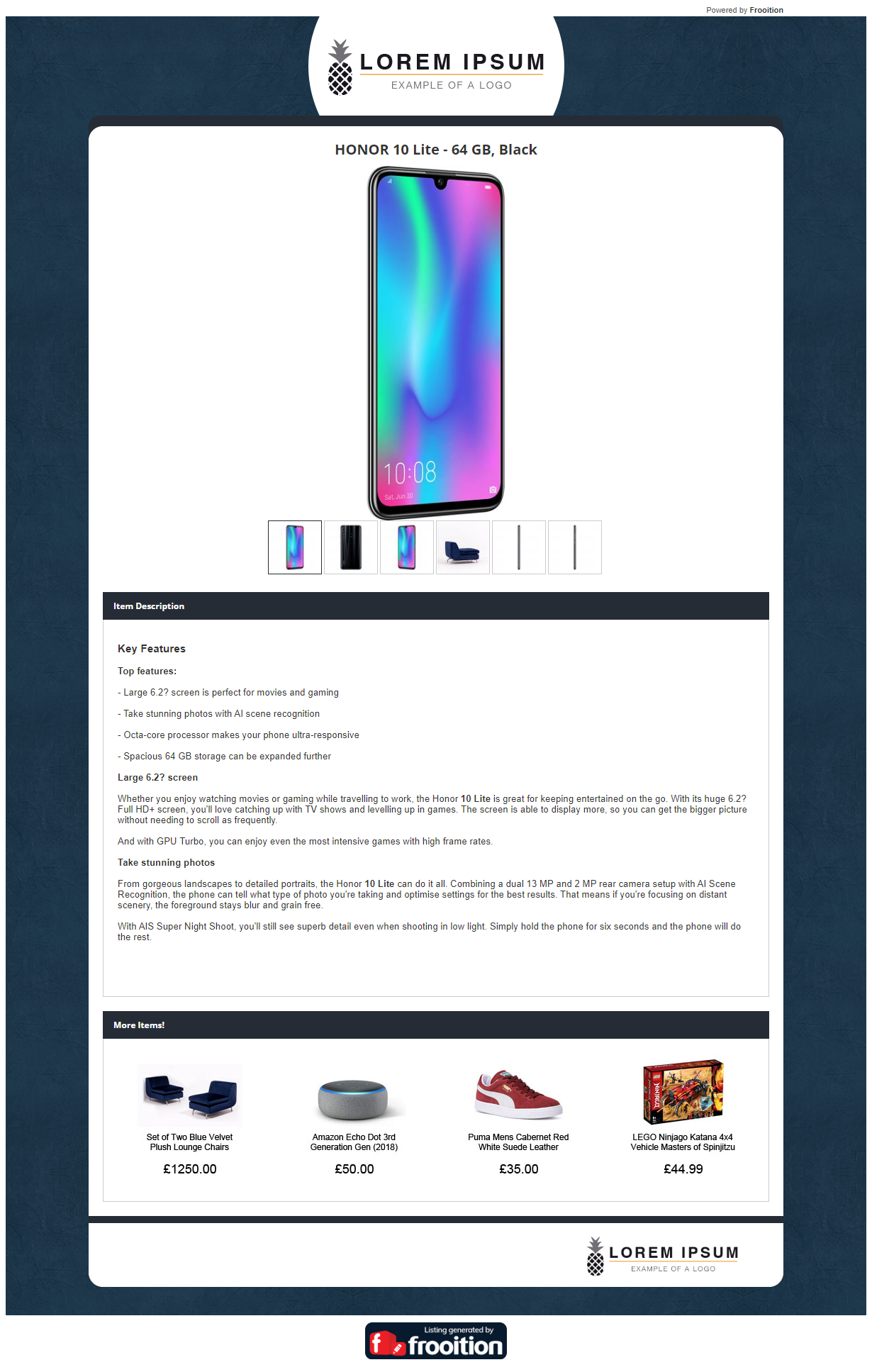 Free eBay listing template - Vibrant Blue design by Frooition